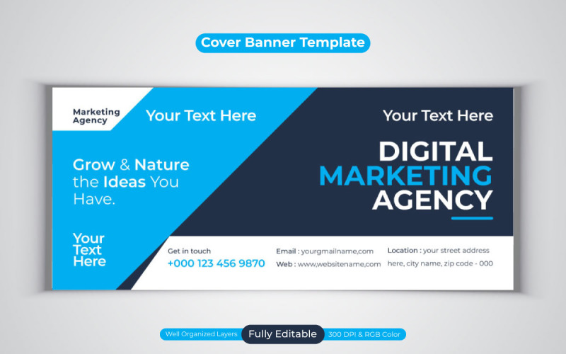 Professional Digital Marketing Agency Facebook Cover Vector Banner Template Social Media