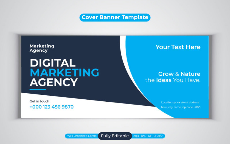 Professional Digital Marketing Agency For Facebook Cover Banner Vector Template Social Media