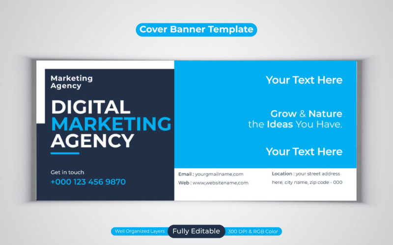 Professional Digital Marketing Agency Vector Template Design For Facebook Cover Banner Social Media