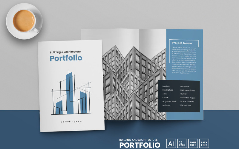 Building and Architecture Portfolio Template and Minimal Portfolio Brochure Layout Corporate Identity