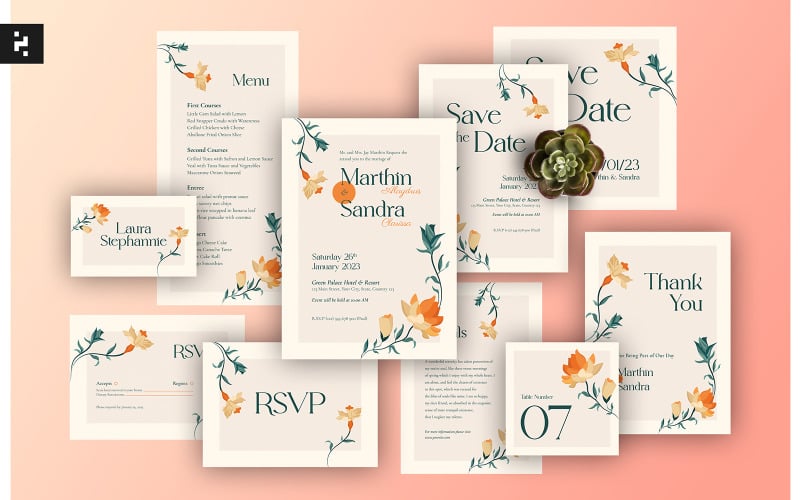Clean Floral Wedding Suite Corporate Identity