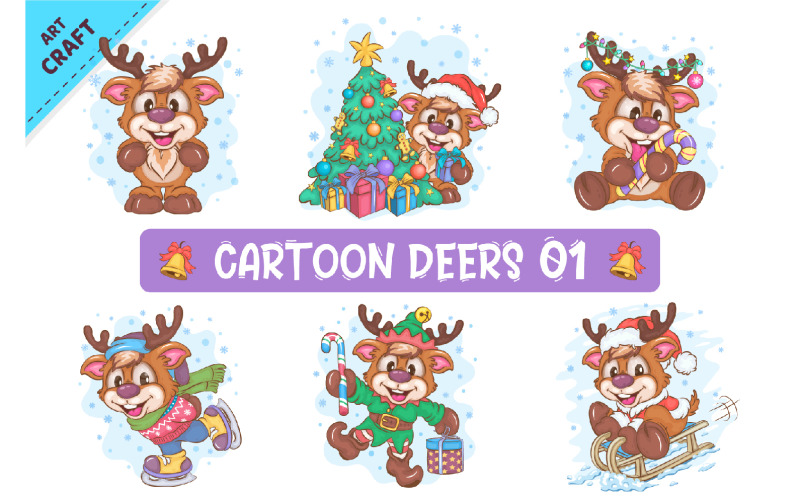 Set of Cartoon Deers 01. Clipart. Vector Graphic