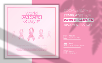 World Cancer Day Social Media Post Template With Pink Ribbon
