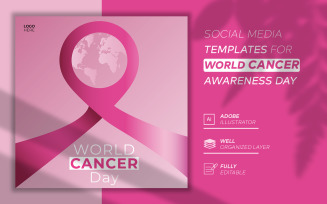World Cancer Day Social Media Template With World map