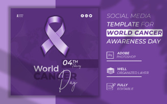 World Cancer Day 3d Purple Social Media Post