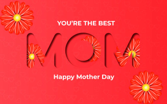 Mothers day greeting card design red background with flower