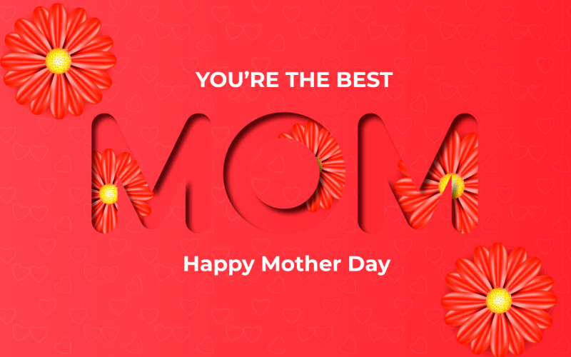 Mothers day greeting card design red background with flower Illustration
