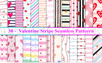 Valentine Stripe Seamless Pattern, Valentines Day Seamless Pattern