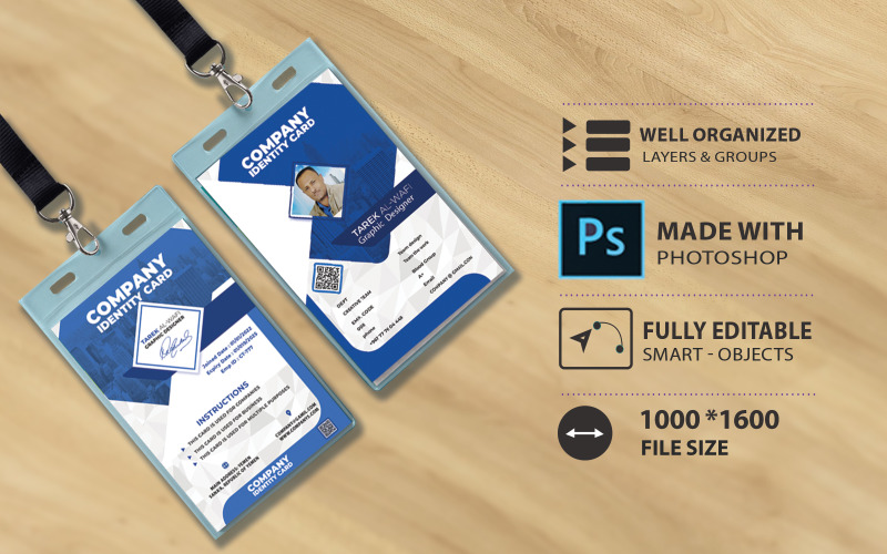 ID Card template - For Companies And Businesses - Blue Corporate Identity