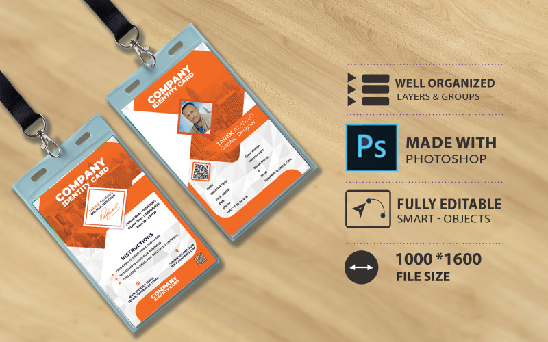 ID Card template - For Companies And Businesses - Orange Corporate Identity