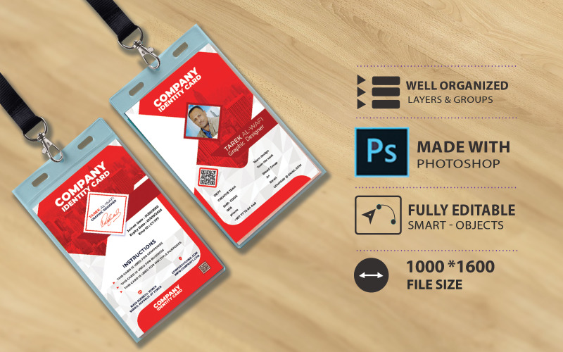 ID Card template - For Companies And Businesses - Red Corporate Identity