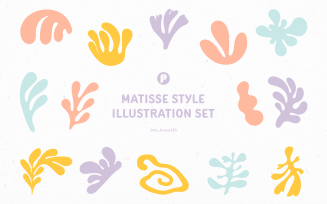 Bright colorful matisse style illustration set