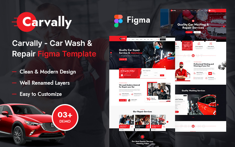Carvally - Car Wash and Repair Service Figma Template PSD Template