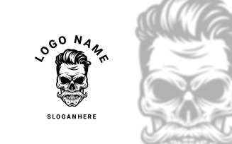 Monochrome Barber Skull Graphic Logo