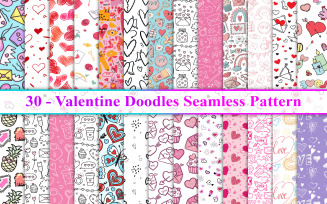 Valentines Day Doodles Seamless Pattern, Valentines Day Seamless Pattern, Doodles Seamless Pattern