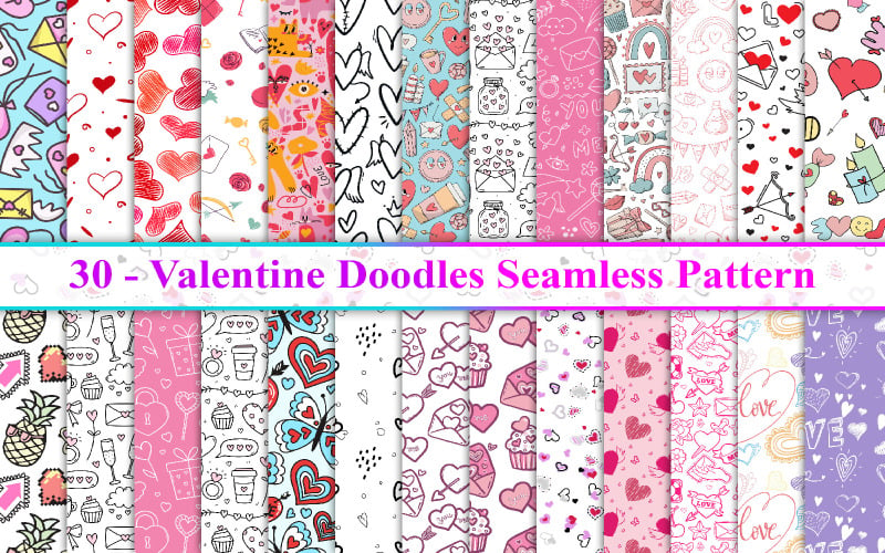Valentines Day Doodles Seamless Pattern, Valentines Day Seamless Pattern, Doodles Seamless Pattern Background