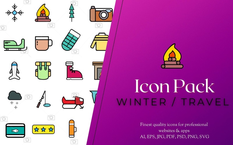 Icon Pack: 50 Winter Travel Pack Icon Set