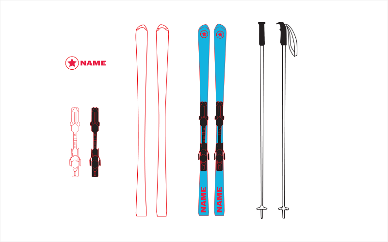 Vector mockup of skis, ski bindings and ski poles Easy to edit