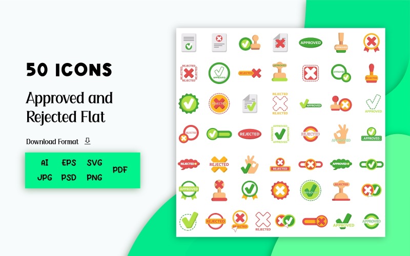 Approved and Rejected Flat 50 Icons Icon Set