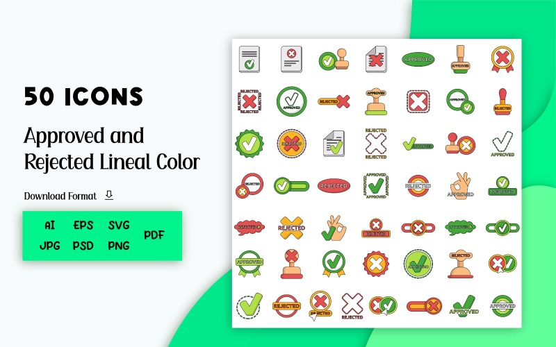 Approved and Rejected Lineal Color Icon Set