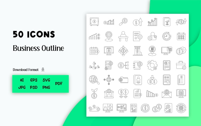 Icon Pack: Business Detailed Outline 50 Icons Icon Set