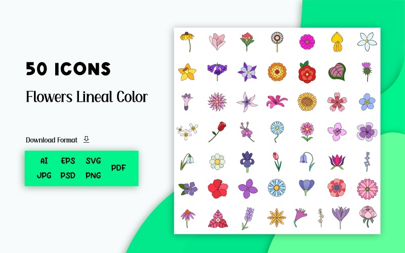 Icon Pack: Flower Color (50 Icons) Icon Set