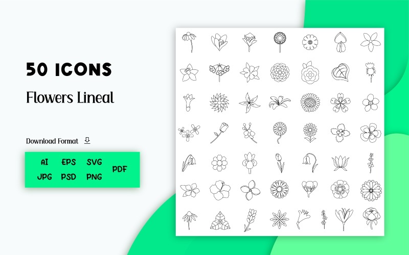 Icon Pack: Flower Lineal (50 Icons) Icon Set