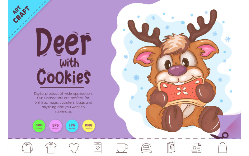 Cartoon Deer with Cookies. Clipart Vector Graphic