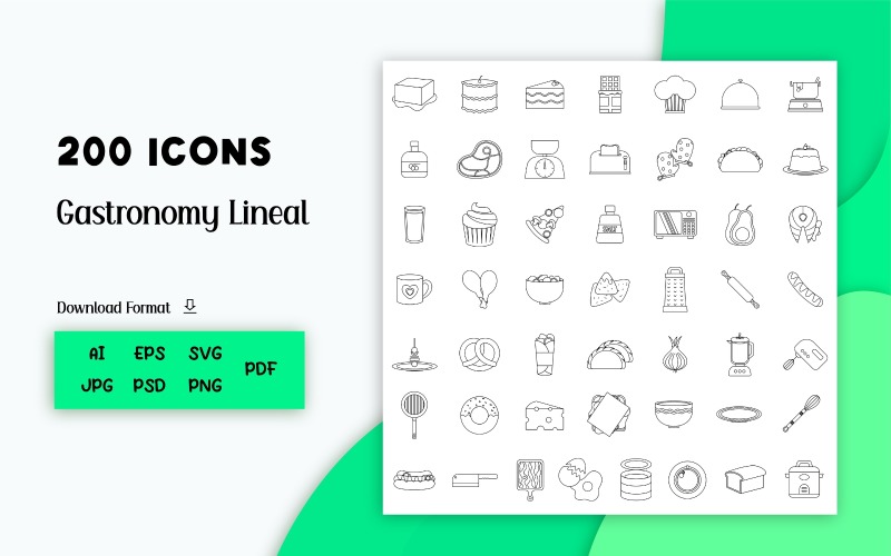 Icon Pack: Gastronomy 200 lineal Icons Icon Set