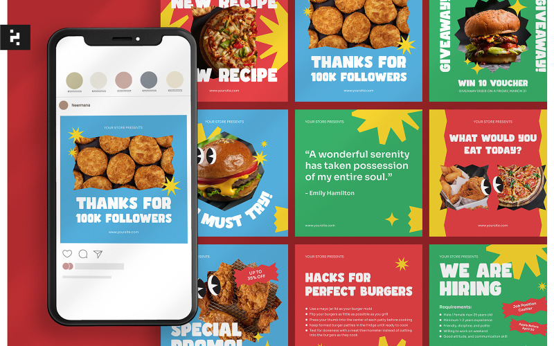 Food Instagram Post Retro Theme Social Media