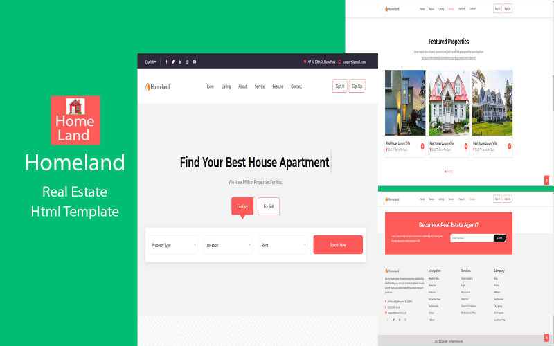 Homeland Real Estate Agency One Page HTML5 Template Landing Page Template