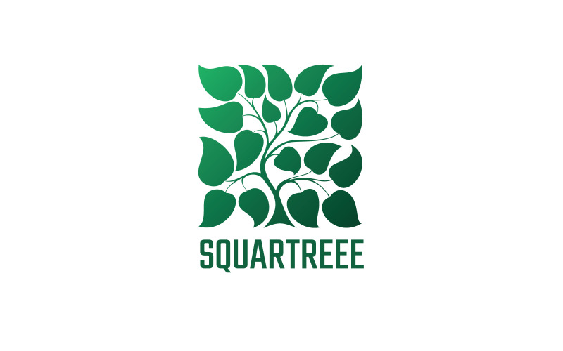 Square Tree Logo, Green Tree Leaves Squared Logo Template