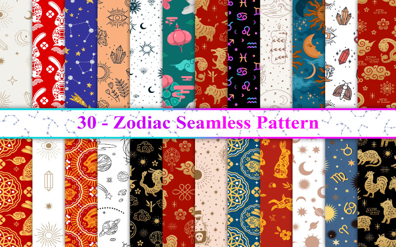 Zodiac Seamless Pattern, Zodiac Pattern, Zodiac Background