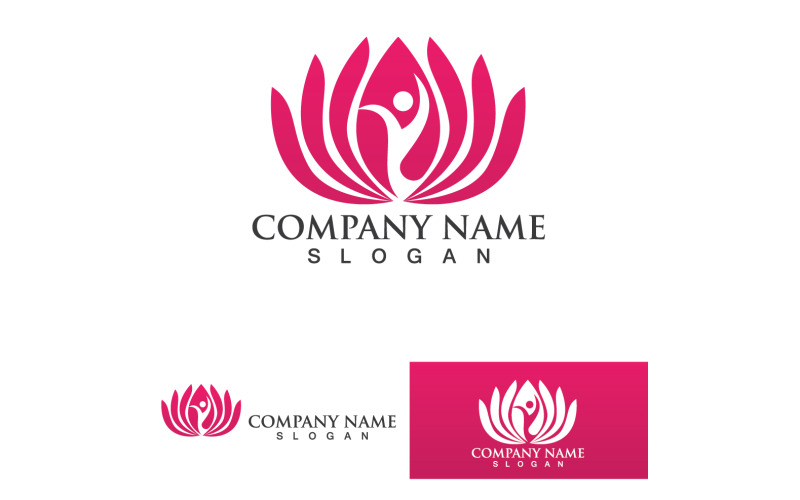 Yoga logo design human meditation in lotus flower vector v2 Logo Template