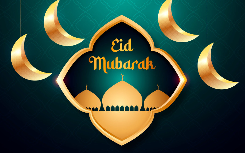 Eid mubarak arabic geometric pattern and islamic crescent moon Illustration