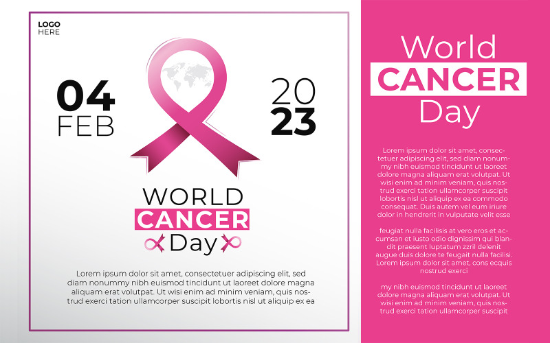 World Cancer Day Gradient Ribbon Background With World map Vector Graphic