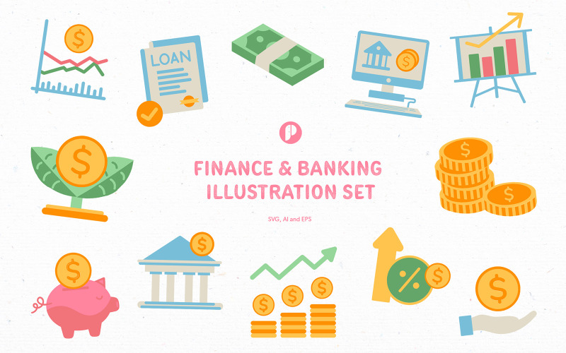 Bright finance & banking illustration set Illustration