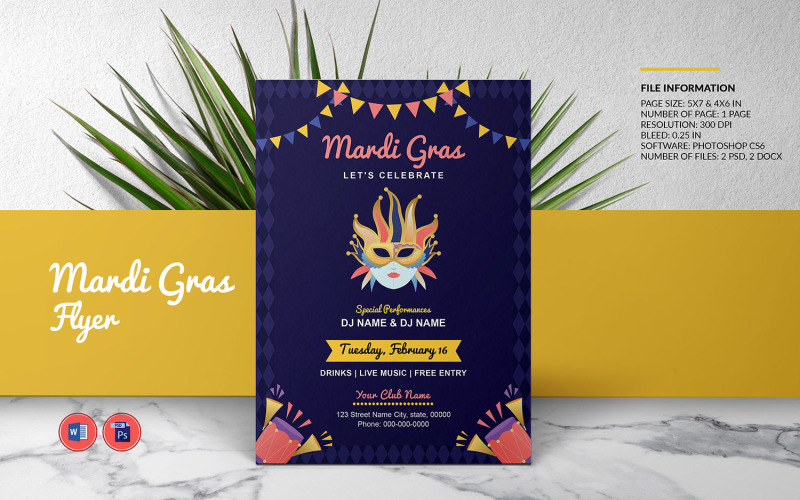 Printable Mardi Gras Party Invitation Flyer Template Corporate Identity