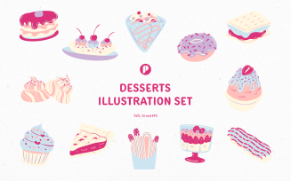 Sweet dessert illustration set