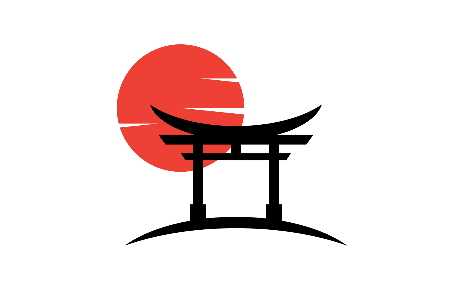 Portão Torii e logotipo de ilustração do sol vector design plano