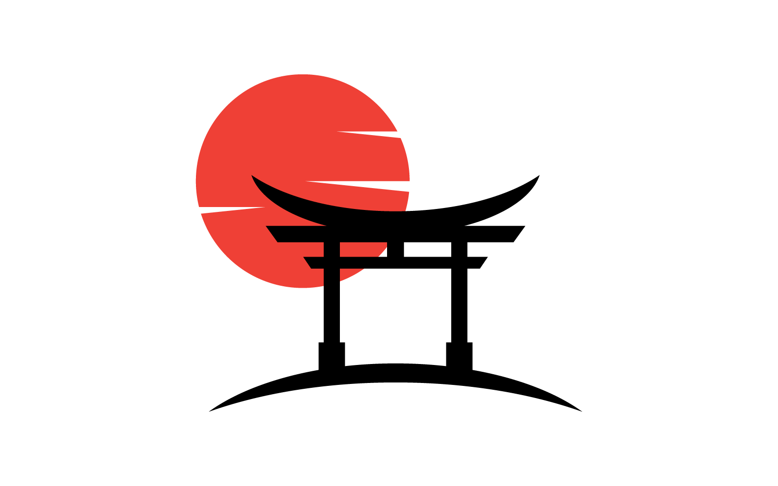 Торії ворота і сонце ілюстрація векторний плоский дизайн логотипу