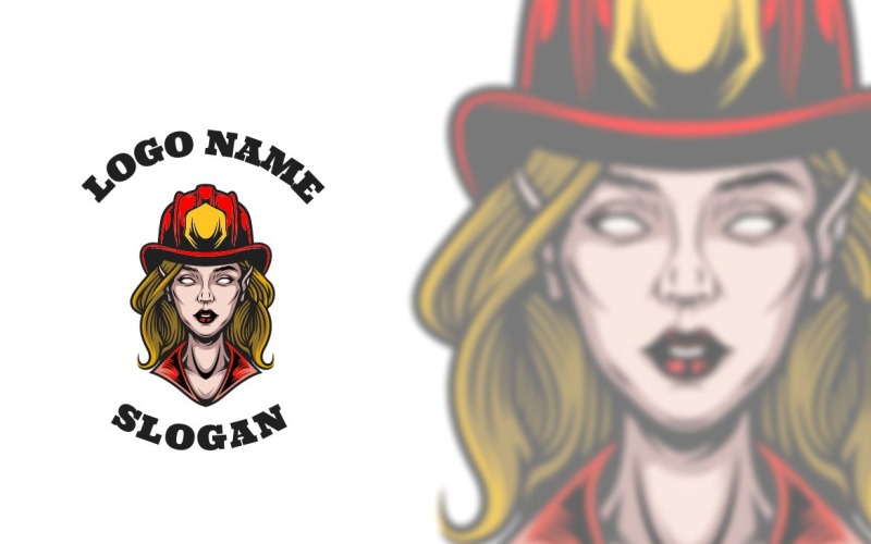Female Firefighter Graphic Logo Design Logo Template