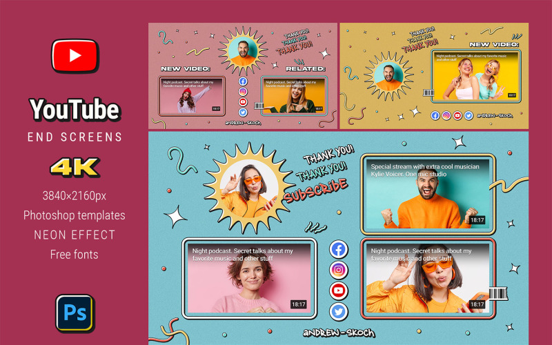 Colorful YouTube End Screens Social Media