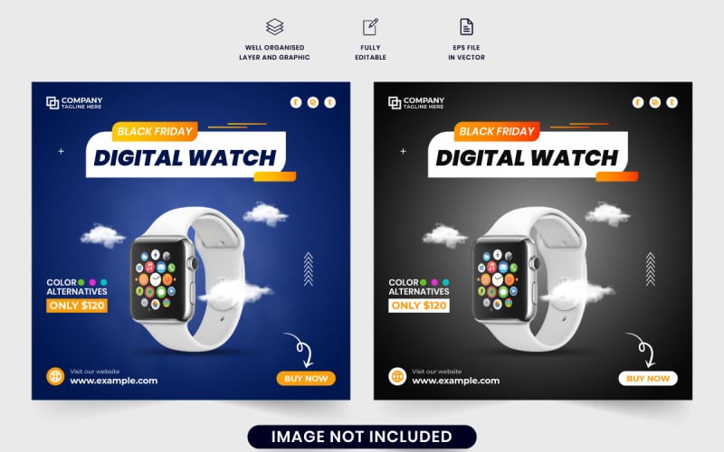 Wristwatch promotional poster vector Social Media