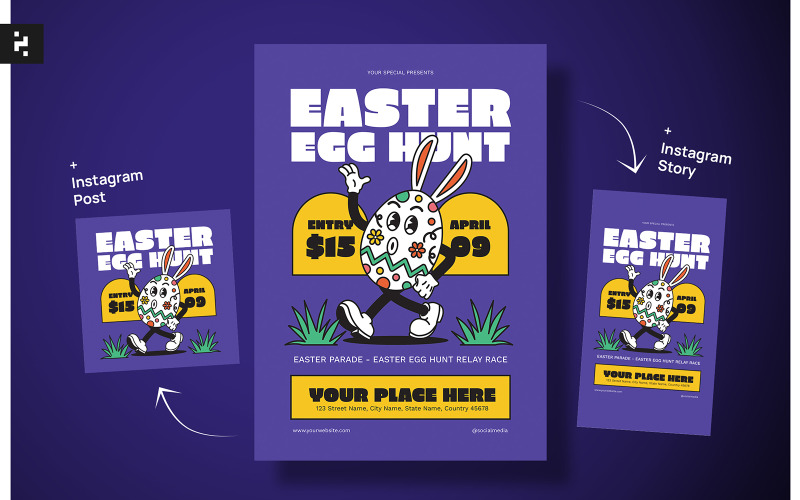 Easter Egg Hunt Flyer - Retro Groovy Corporate Identity