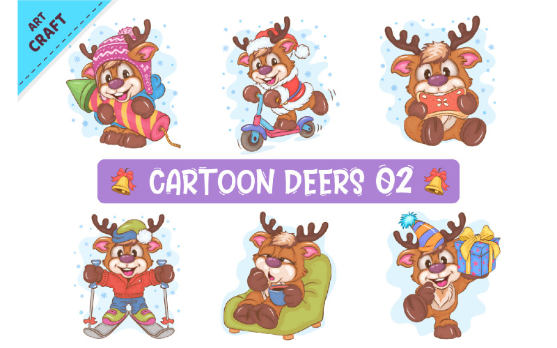 Set of Cartoon Deers 02. Clipart. Vector Graphic