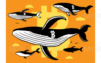 Crypto Whales Doodle Vector Illustration