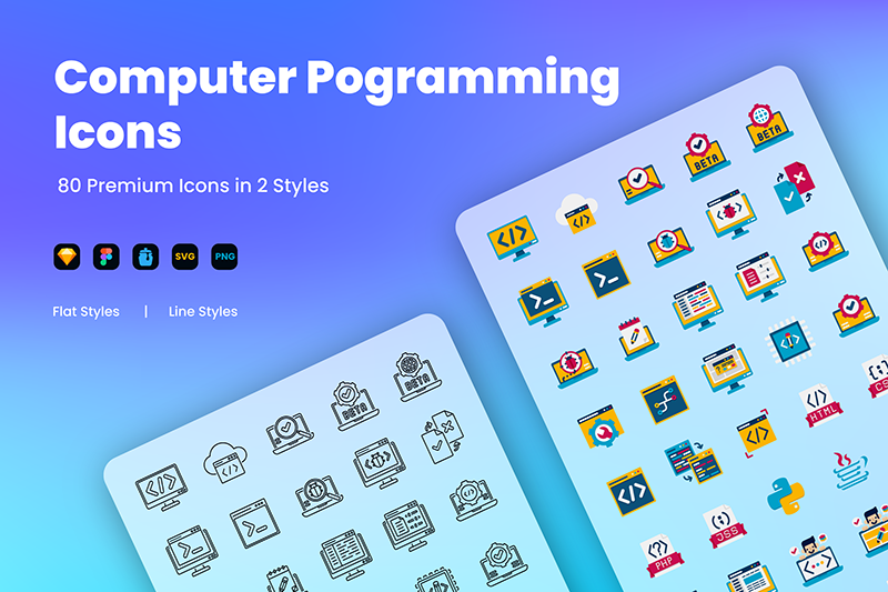 80 Computer Programming Dual Style Icon Set