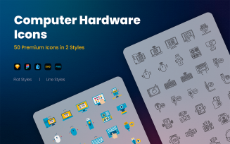 50 Computer Hardware Dual Style Icon Set