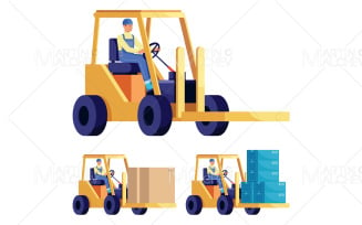 Forklift Truck Operator on White Vector Illustration